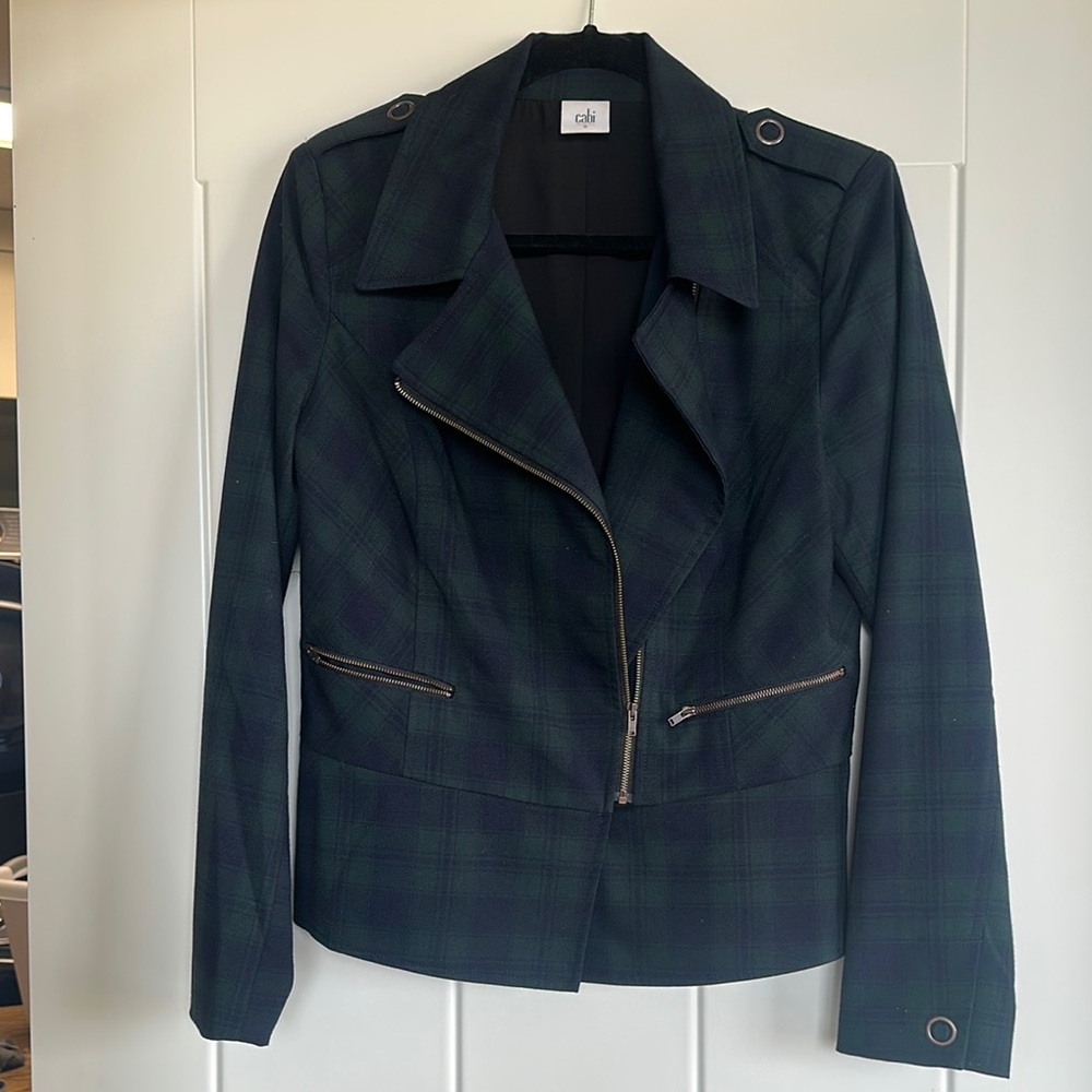 Chic Navy and Green Plaid Women's Jacket